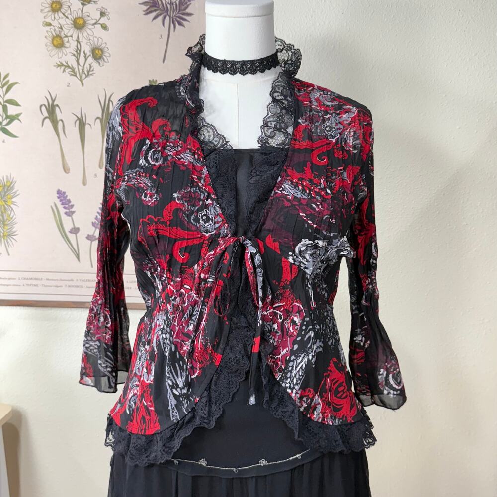 Y2k Paisley Lace Tie Front Sheer Jacket Romantic Goth Vampire Whimsigoth S M